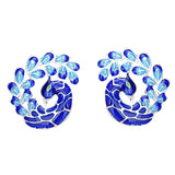 Vintage 925 Sterling Sliver Blue Peacock Enamel Earrings