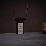 Black Sandalwood Rectang Vintage Silver Charm Necklace