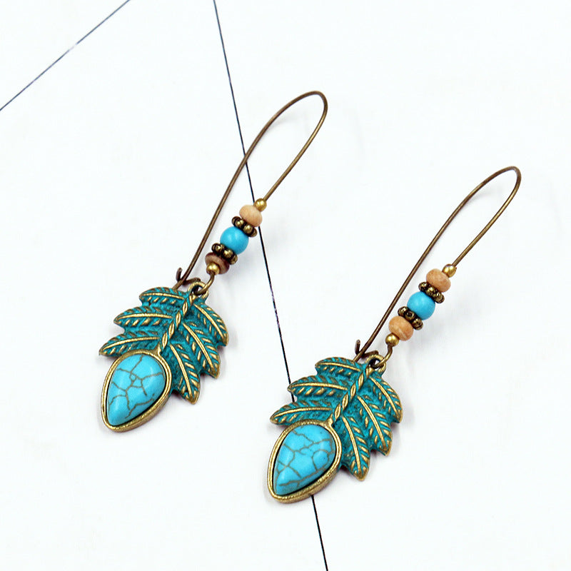 Bohemian Blue Leaf Turquoise Tassel Earring Drop for Women