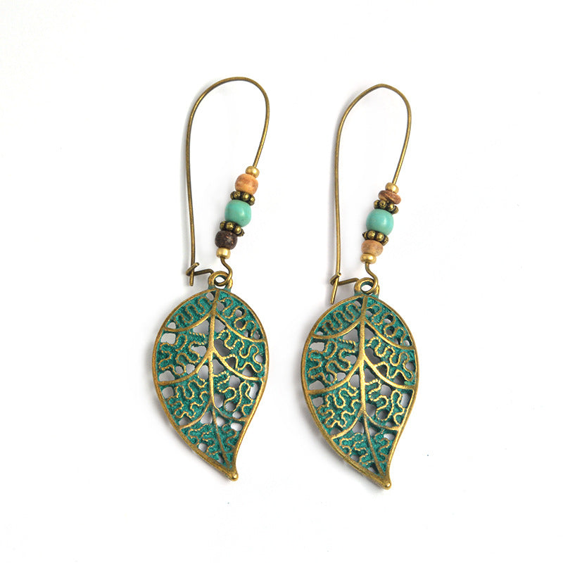 Vintage Bohemian Hollow Leaf Drop Earrings for Women