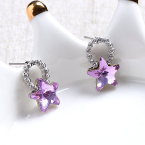 Fashion Silver Earrings Blue Purple Colorful Stars Ear Stud