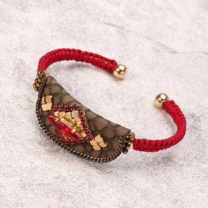 Bohemian Women Bracelet Wallet Handbag Charm Gold Plated Red Thread Woven Bangle Boho Jewelry Gift