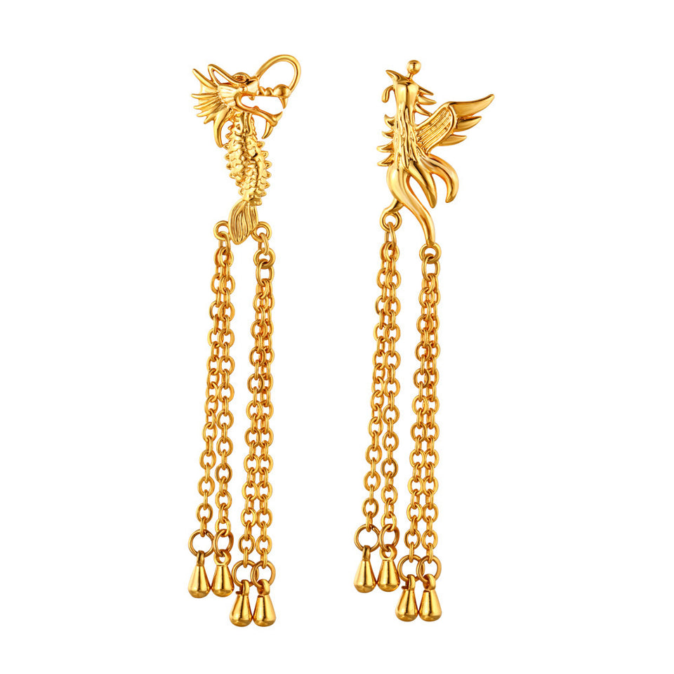 Luxury Dragon and Phoenix Drop Wedding Bridal Earrings