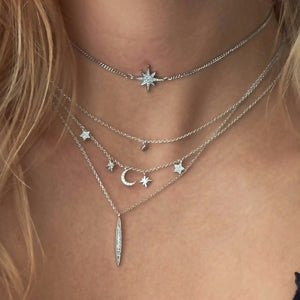Trendy Multilayer Pendant Necklace Moon Star Bar Chain Charm