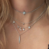 Trendy Multilayer Pendant Necklace Moon Star Bar Chain Charm