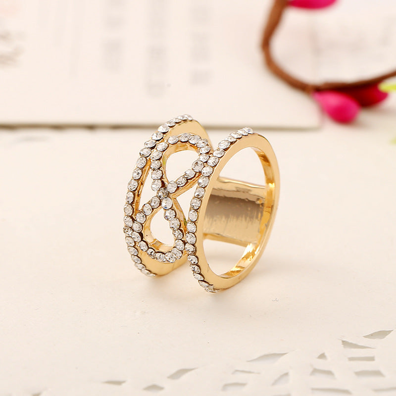 Trendy Alloy Rhinestone Rings Gold Color Finger Ring