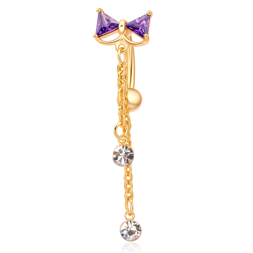 Elegant Bowknot Belly Ring Tassel Rhinestone Navel Belly