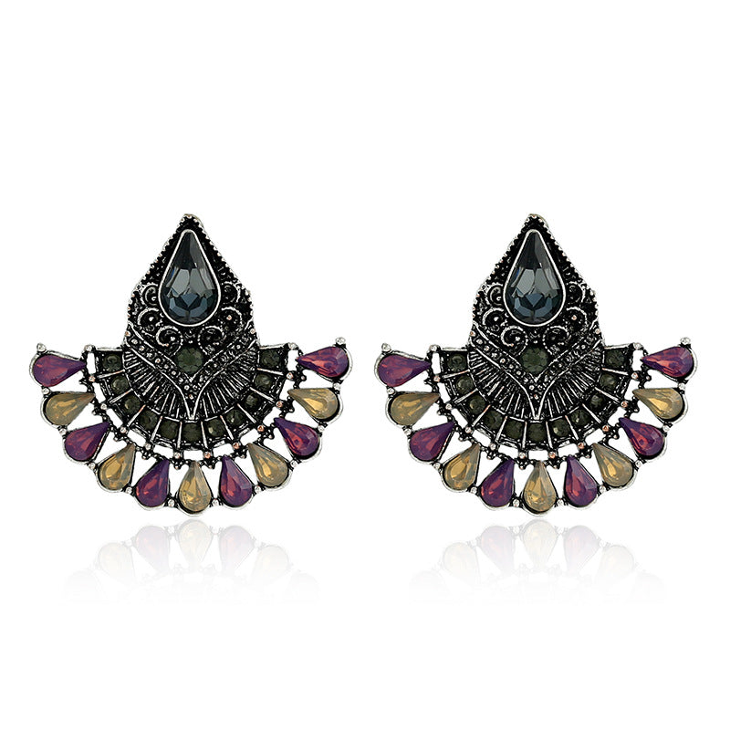 1Pair Bohemian Crystal Rhinestones Water Drop Retro Earrings