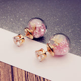 Trendy Colorful Crystal Glass Ball Flower Round Earrings