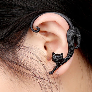 1Pc Trendy Left Ear Stud Cuff Exaggerated Alloy Winding Cat