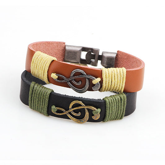 Unisex Vintage Musical Note Leather Bracelets 