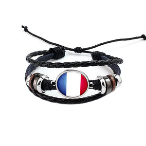 Unisex National Flag Pattern Bracelet Alloy Leather Rope Bracelet for Men Women