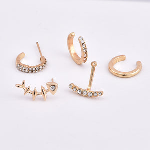 4Pcs Geometric Gold Earring Set Fish Bone Rhinestones