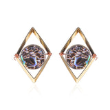 Fashion 18K Gold Plated Unique Design Punk Colorful Natural Stone Ear Stud Women Earrings Best Gift