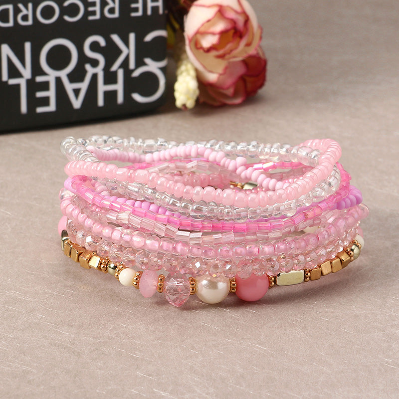 Bohemian Women Jewelry Colorful Multilayer Adjustable Bead Bracelet Best Gift for Girl