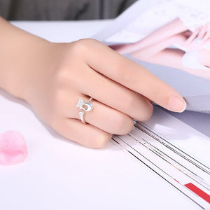 YUEYIN Fashion Opening Ring Silver Plated Cat Romantic Heart