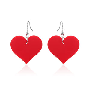 Sweet Black White Red Heart Acrylic Pendant Women Earrings