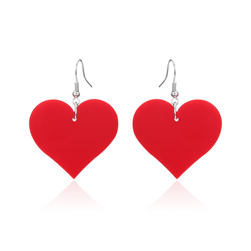 Sweet Black White Red Heart Acrylic Pendant Women Earrings