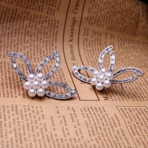 Sweet Crystal Flower Pearl Earring Party Jewelry for Women