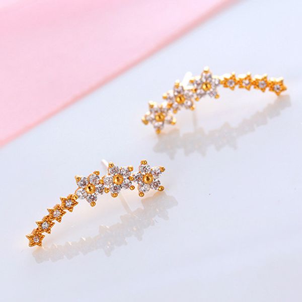 Trendy 925 Silver Needle Star Inlay Zircon Crystal Stud Earrings Jewelry for Women