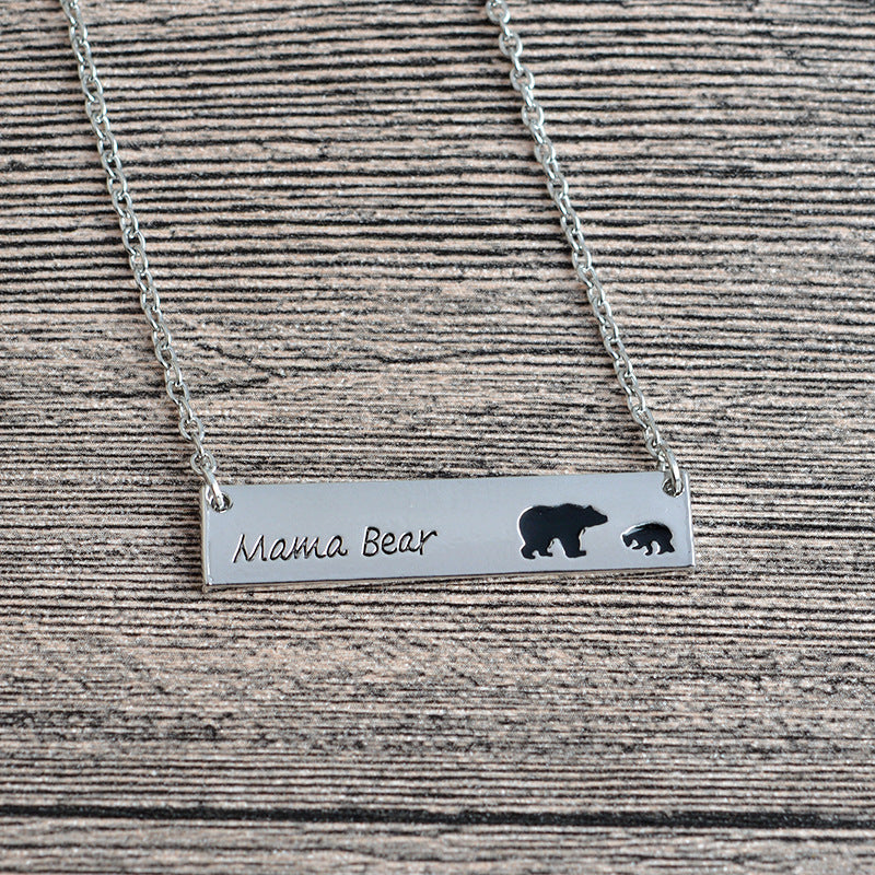 Creative Letters Engraved Mama Bear Pendant Necklace Cute