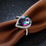 Sweet Wedding Ring Fashion Platinum Plated Water Drop Rainbow Zircon Women Finger Ring 