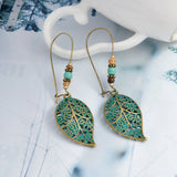 Vintage Bohemian Hollow Leaf Drop Earrings for Women