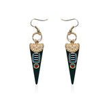 Women Bohemian Earrings Ethnic Gemstone Inlay Triangle Pendant Gold Plated Ear Drop Boho Jewelry