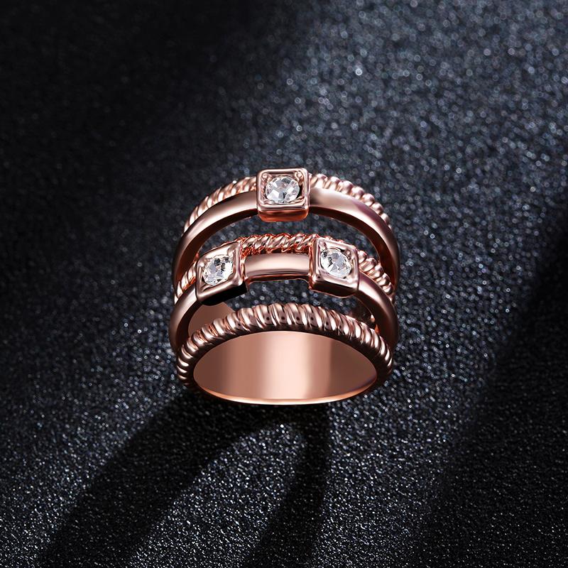 Multilayer Stylish Wide Ring Rhinestone Twist Line Rose Gold Elegant Women Jewelry