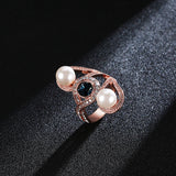 Fashion Pearl Sapphire Zircon Rose Gold Women Ring Engagement Accessories