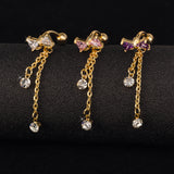 Elegant Bowknot Belly Ring Tassel Rhinestone Navel Belly