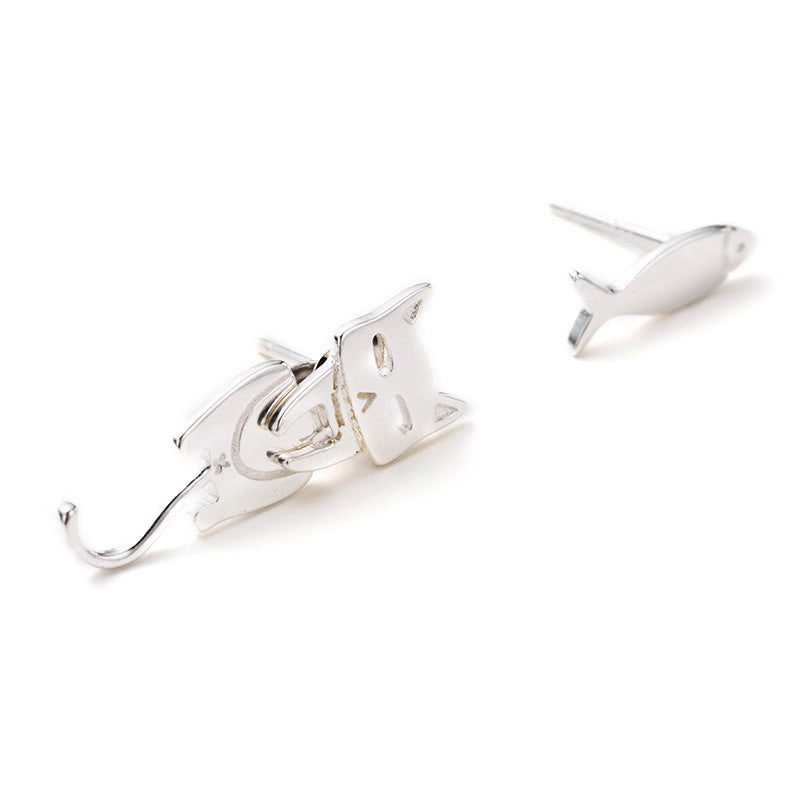 Sweet Fish Cat Earrings 925 Sterling Silver Animal Earring