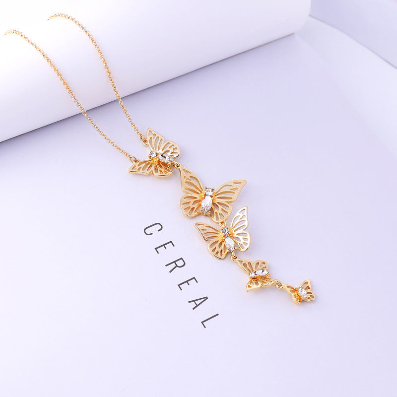 Sweet Butterfly Pendant Necklace Crystal Clothing Accessorie