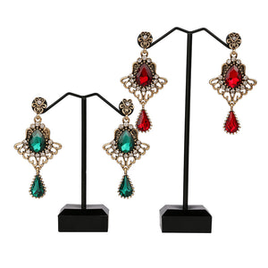 Ethnic Tassel Earring Openwork Drop-shaped Ruby Glass