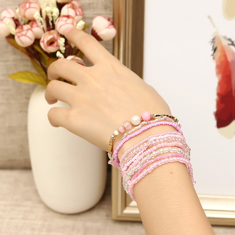 Bohemian Women Jewelry Colorful Multilayer Adjustable Bead Bracelet Best Gift for Girl