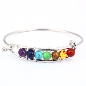 Yoga Balance 7 Chakra Colorful Beads Ball Crystal Bangle Gol