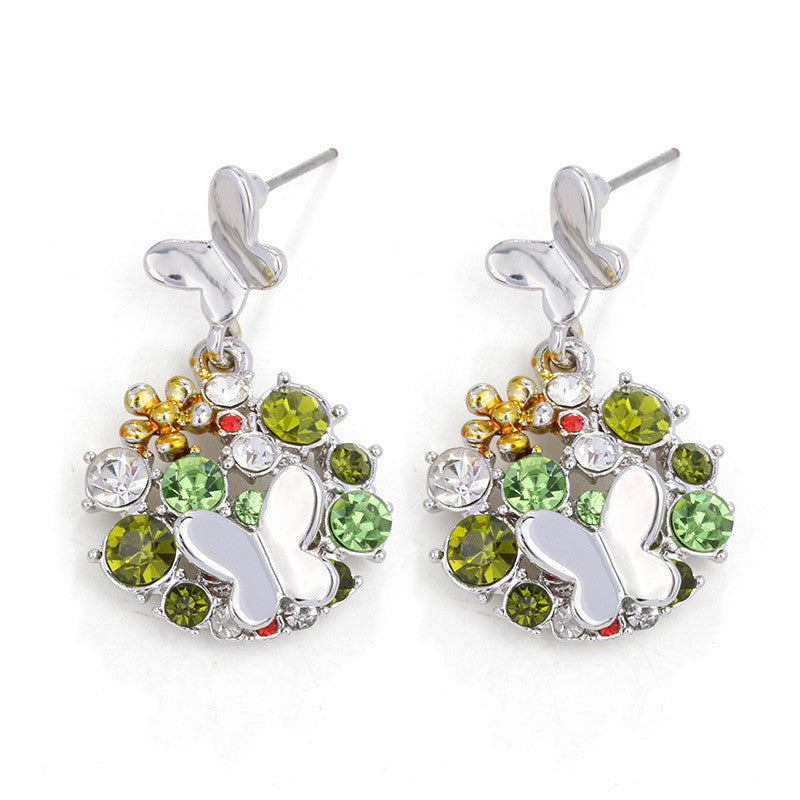 Sweet Colorful Crystal Flower Ear Drop Butterfly Earrings