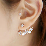 925 Silver Needle Pearl Flower Cubic Zircon Crystal Ear Stud Earrings