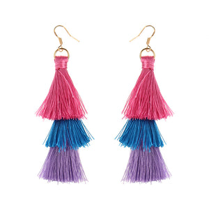 Women's  Bohemian Tassel Earrings Hand-made Three Layers Different Color Ear Drop Unique Gift