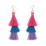 Women's  Bohemian Tassel Earrings Hand-made Three Layers Different Color Ear Drop Unique Gift