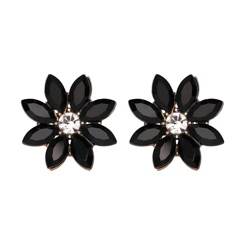 Sweet Women's Colorful Flower Rhinestones Crystal Earrings