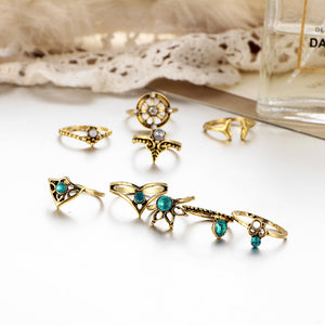 9 Pcs Bohemian Statement Ring Set Helm Leaf Knuckle Rings