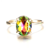 Simple Adjustable Crystal Open Ring Colorful Gemstone Gold