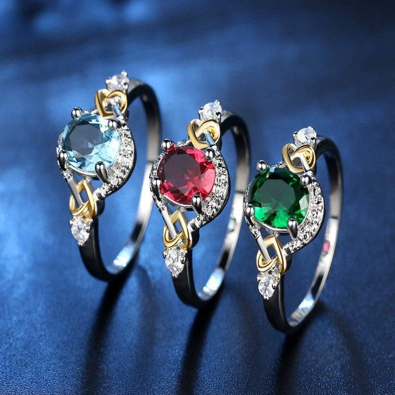 Fashion Finger Rings Double Heart Colorful Micro Zircon Ring