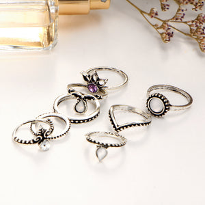 8 Pcs  Women Trendy Crystal Geometric Gem Knuckle Ring Set