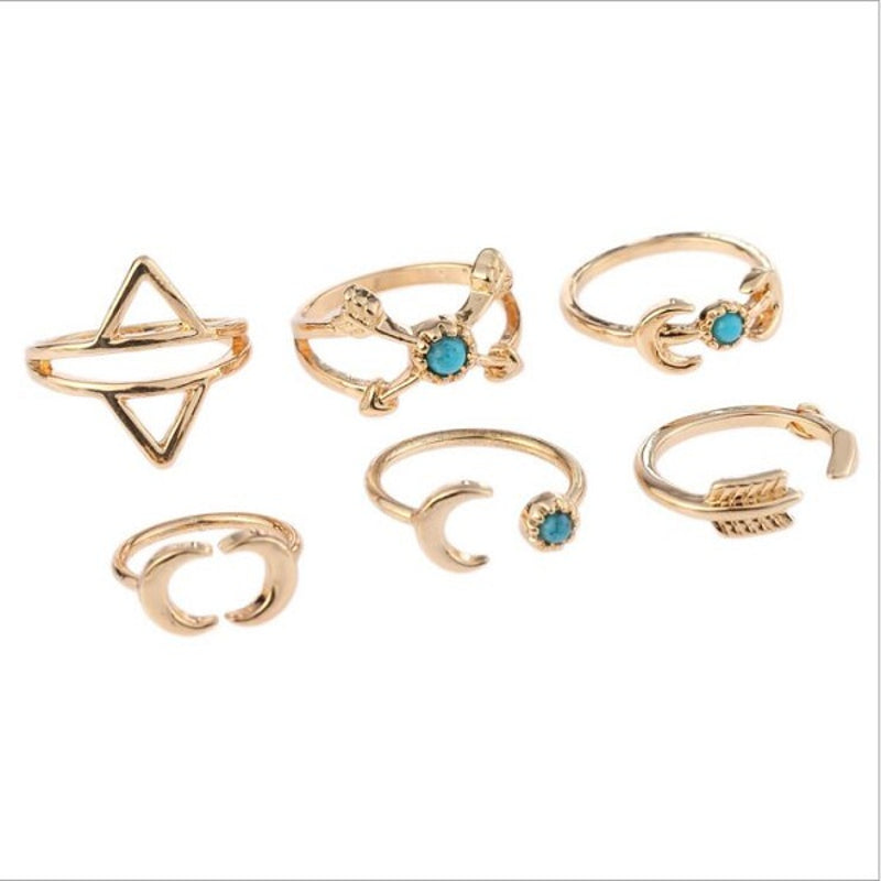 Sweet Set of Finger Rings Sun Moon Triangle Geometric Rings