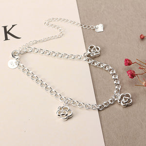 Simple Hollow Flower Pendant Silver Plated Adjustable Anklet