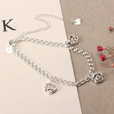 Simple Hollow Flower Pendant Silver Plated Adjustable Anklet