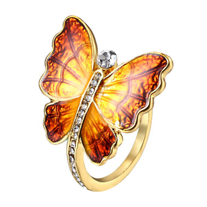 Sweet Enamel Butterfly Insect Diamond Rings Gift for Women