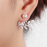 Trendy Women Rhinestone Leaf Pearl Silver Rose Gold Earrings